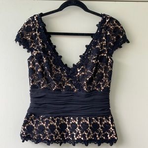 Tadashi collection Lace Illusion V Neck & Back Top